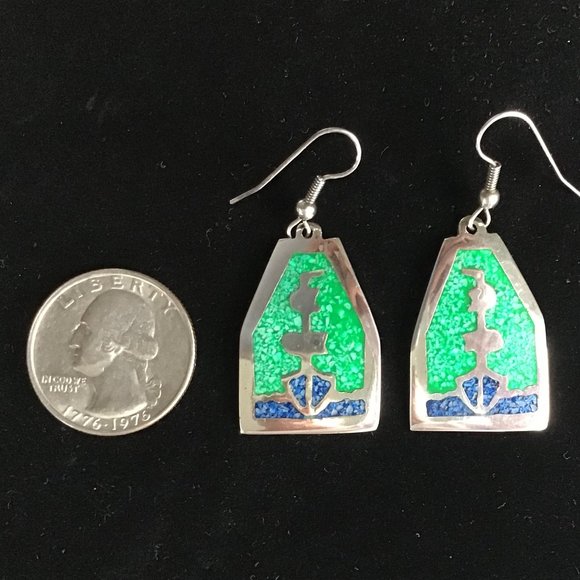 Vintage Silver Malachite & Lapis Earrings - Ships ahoy! - Picture 7 of 7